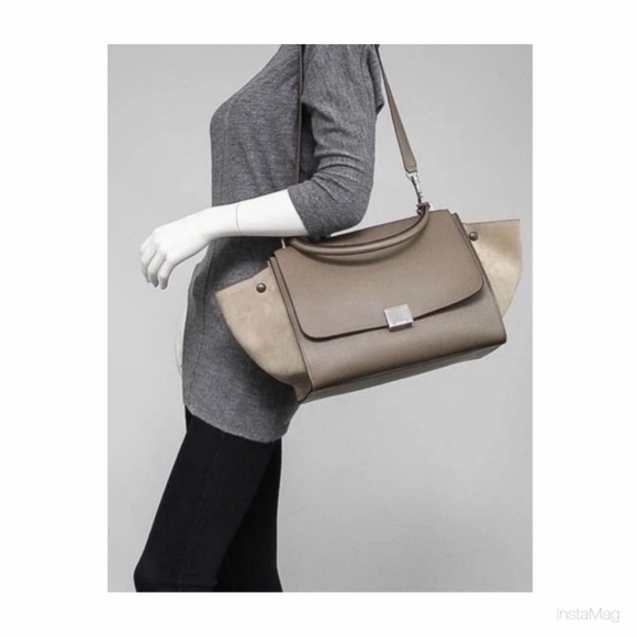 Celine Handbags - AUTHENTIC Celine Medium Shoulder Crossbody Trapeze Bag Souris Calfskin Leather